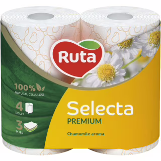 Туалетная бумага Ruta Selecta с ароматом ромашки 3 слоя 4 рулона (4820023744493)