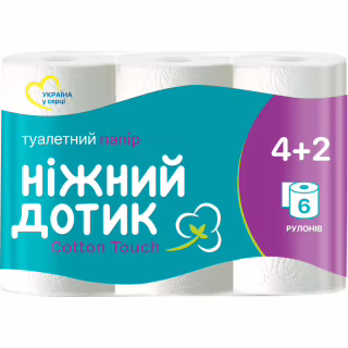 Туалетная бумага Ніжний дотик Cotton Touch 2 слоя 6 рулонов (4823019010855)