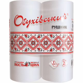 Паперові рушники Обухівський 2 шари білі 2 рулони (4820003833797)
