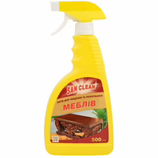 Засіб для догляду за меблями San Clean для чищення та полірування з розпилювачем 500 г (4820003540138)
