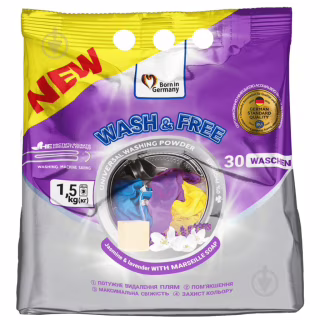 Стиральный порошок Wash&Free Universal Жасмин и лаванда с марсельским мылом 1.5 кг (4262396140883)
