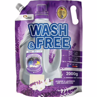 Гель для стирки Wash&Free Жасмин и Лаванда с Марсельским мылом Дой-пак 2 кг (4823128001430)
