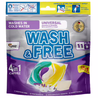 Капсули для прання Wash&Free Universal Жасмин та лаванда з марсельським милом 11 шт. (4260637722010/4823128002062)