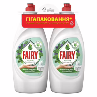 Средство для ручного мытья посуды Fairy Sensitive Чайное дерево и Мята 2 х 900 мл (8700216759649/8006530210850)