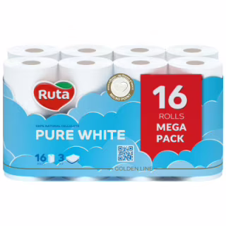 Туалетная бумага Ruta Pure White 3 слоя 16 рулонов (4820023748538)
