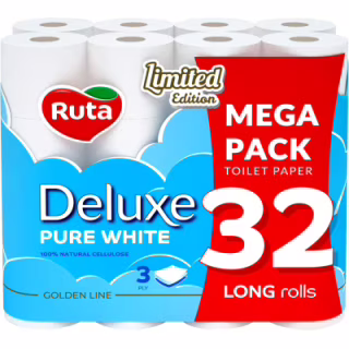 Туалетний папір Ruta Pure White Deluxe 3 шари 160 відривів 32 рулони (4820202896135)
