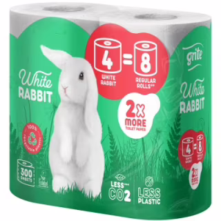 Туалетная бумага Grite White Rabbit 3 слоя 300 отрывов 4 рулона (4770023351934)