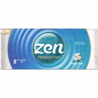 Туалетная бумага Zen Premium Care Relaxing White 3 слоя 8 рулонов (5944582100060)