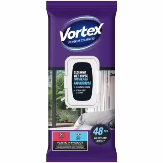 Серветки для прибирання Vortex Вологі Для скла З клапаном 48 шт. (4823071662771)