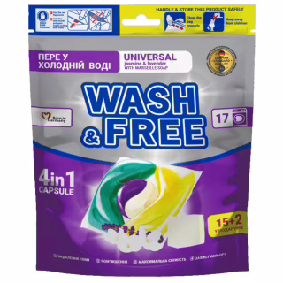 Капсулы для стирки Wash&Free Universal Жасмин и лаванда с марсельским мылом 17 шт. (4260637726490)