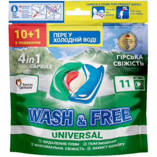 Капсулы для стирки Wash&Free Universal Горная свежесть 11 шт. (4262396144379)