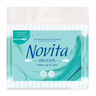 Ватные палочки Novita Delicate в полиэтиленовом пакете 200 шт. (4823071615913)