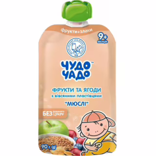 Дитяче пюре Чудо-Чадо "Мюслі" фруктово-ягідне 9м+ 90 г (4820016254282)