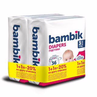 Підгузки Bambik Medium 4-9 кг Розмір 3 Midi 2 х 36 шт (4823071664027)