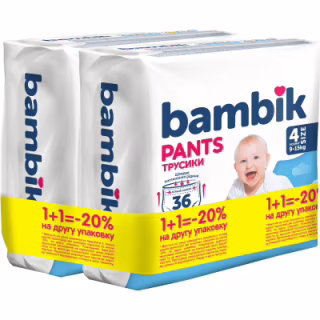 Підгузки Bambik Трусики 9-15 кг Розмір 4 2 х 36 шт (4823071664010)