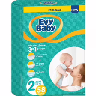 Подгузники Evy Baby Mini Розмір (3-6 кг) 58 шт (8683881000257)