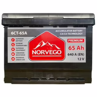 Акумулятор автомобільний NORVEGO ВЕСТА Premium 65A +прав (0) (640 пуск)