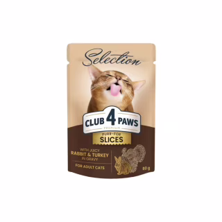 Влажный корм для кошек Club 4 Paws Selection Плюс Кусочки с кроликом и индейкой в соусе 80 г (4820215368001)