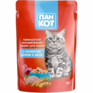 Влажный корм для кошек Пан Кот утка в желе 100 г (4820111140992)