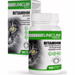 Вітаміни для котів Unicum PREMIUM для профілактики сечокам'яної хвороби 100 табл. (4820150202606)