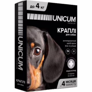Краплі для тварин Unicum Premium від бліх та кліщів на холку для собак масою до 4 кг/3 шт (4820150201784)