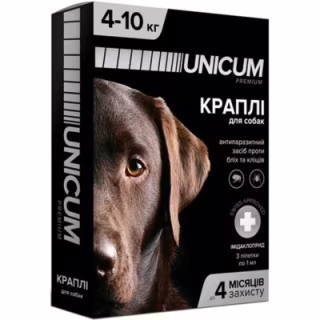 Краплі для тварин Unicum Premium від бліх та кліщів на холку для собак масою 4-10 кг/3 шт (4820150201791)