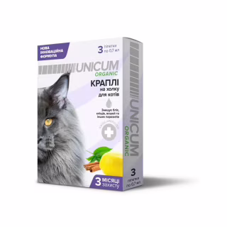 Капли для животных Unicum Organic для отпугивания блох и клещей для кошек 3 шт (4820150202095)