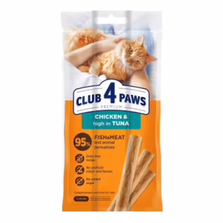 Ласощі для котів Club 4 Paws М'ясна паличка з куркою та тунцем 3х5 г (4820269144668)