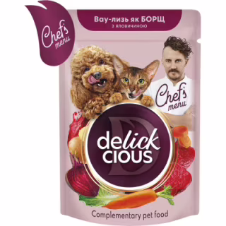 Вологий корм для кішок Delickcious борщ з яловичиною 85 г (4820269147027)