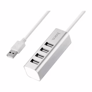 Концентратор HOCO USB 2.0 to 4xUSB Line machine HB1 Silver (6957531038146)