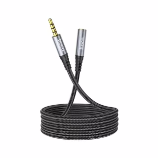 Кабель мультимедійний 3.5mm M to 3.5mm F 1.0m Gray HOCO (6931474762153)