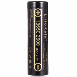 Аккумулятор 18650 2600mAh Li-Ion, (2450-2650mah), 3.7V (2.75-4.2V), Blac Liitokala (Lii-26A)