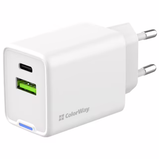 Зарядное устройство ColorWay C101E GaN Mini 45W PD PPS USB-C + USB-A QC4.0 white (CW-CHS060PD-WT)