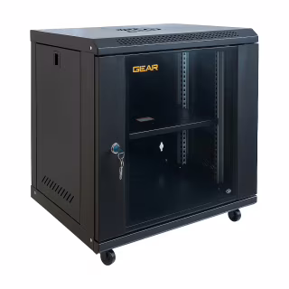 Шкаф настенный GEAR 12U 19" 600x450x650 мм, + полка 19", black (GWMSN-12U-600-450)