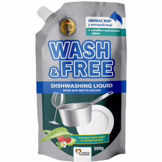 Средство для ручного мытья посуды Wash&Free Экстракт алоэ вера и лесной земляники Дой-пак 500 г (4823128001300)