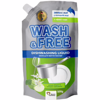 Средство для ручного мытья посуды Wash&Free Зеленое яблоко и экстракт эдельвейса дой-пак 500 г (4260637724656/4823128001324)