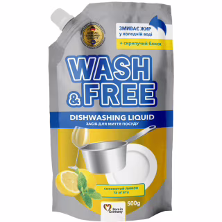 Средство для ручного мытья посуды Wash&Free Сочный лимон и мята Дой-пак 500 г (4823128001317)