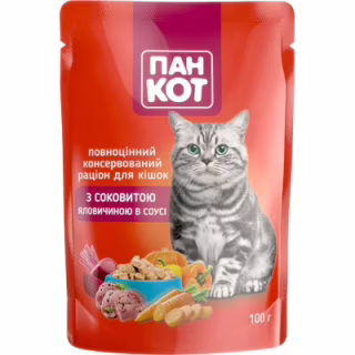 Влажный корм для кошек Пан Кот говядина в соусе 100 г (4820111141029)