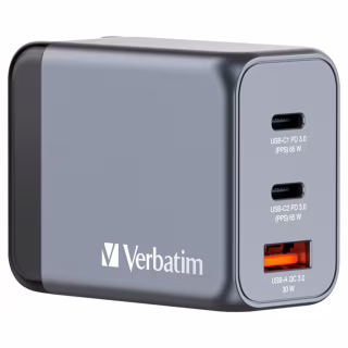 Зарядний пристрій Verbatim GaN 65 W 3 ports (2xUSB-C-65 W /USB-A -3.0) (32201)