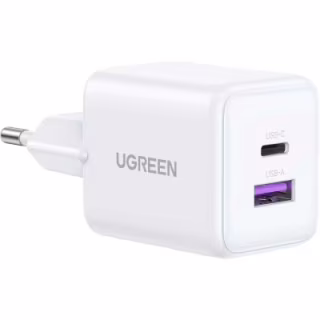 Зарядний пристрій Ugreen USB + USB-C GaN 30W X516 white (65015)