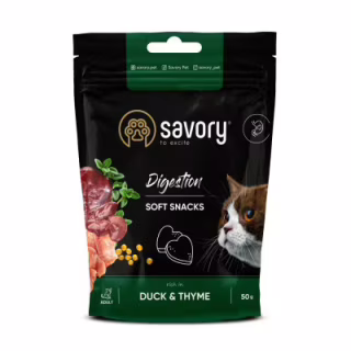 Ласощі для котів Savory для покращення травлення, качка з чебрецем 50 г (4820232631409)