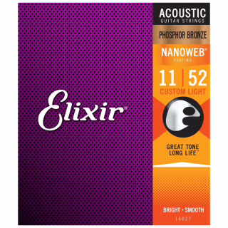 Струны для гитары Elixir 16027 Nanoweb Phosphor Bronze Acoustic Custom Light (11-52) (240662)