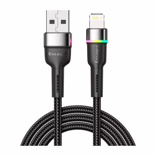 Дата кабель USB 2.0 AM to Lightning 2.0m 2.4A LED black Essager (EXCL-XCDA01)