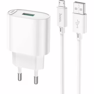 Зарядное устройство HOCO C109A Fighter USB QC3.0 + cable Micro 5P White (6931474784827)