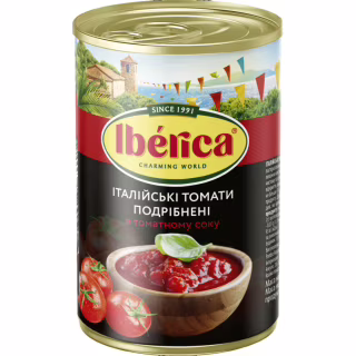 Овощная консервация Iberica Нарезанные очищенные томаты в томатном соке 400 г (8435761500018)