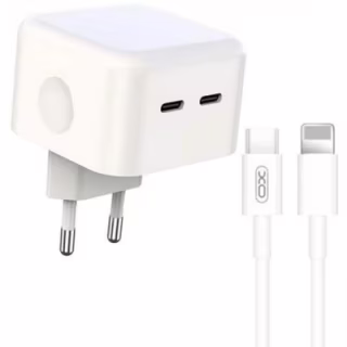 Зарядний пристрій XO QC 3.0 L102 35W/2 USB-C + cable Lightning NB113 White (XO-L102i-WH)