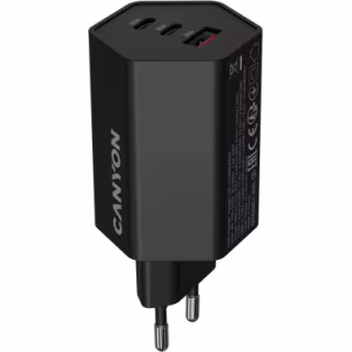 Зарядное устройство Canyon HEXAGON 65 GaN 65W 2xPD 1xQC EU Black (CND-CHAHEX65B)