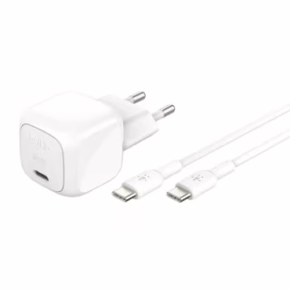 Зарядний пристрій Belkin USB-C PD30W PPS + cable USB-C to USB-C 1.0m PVC white (WCA008KQ1MWH-B6)