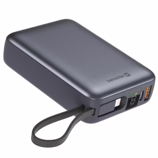 Батарея універсальна SWISSTEN 20000mAh SPACE 22/5W PD QC w/built-in cables USB-C/LIGHTNING Silver (8595217490598)