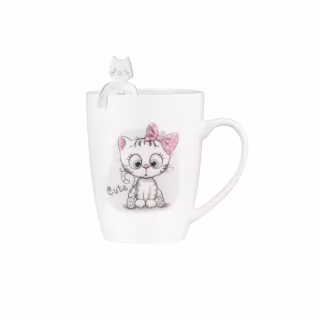 Чашка ARDESTO Cute, 320мл, порцеляна, нержавіюча сталь, білий (AR3040BS)
